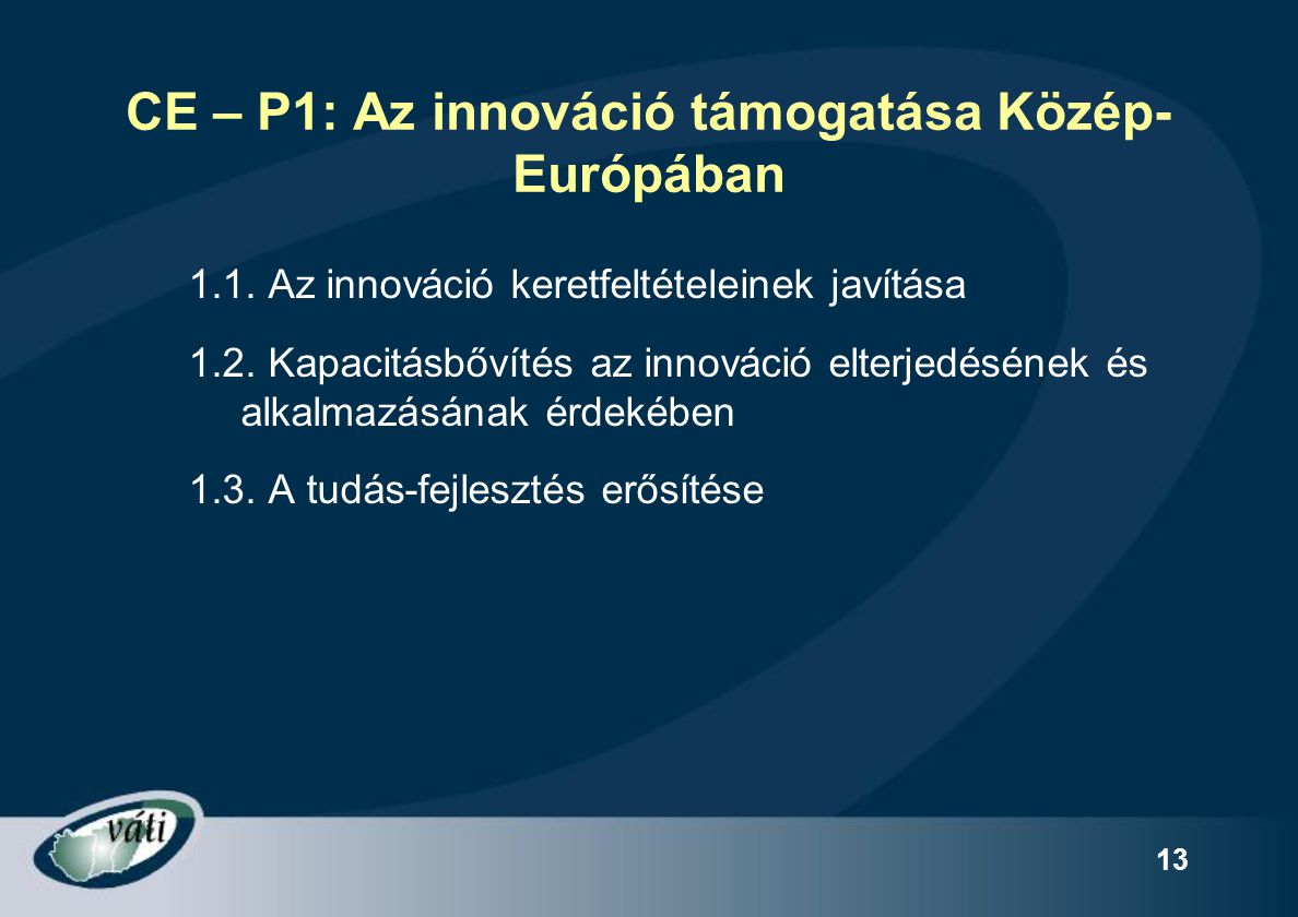 CE – P1: Az innováció támogatása Közép-Európában