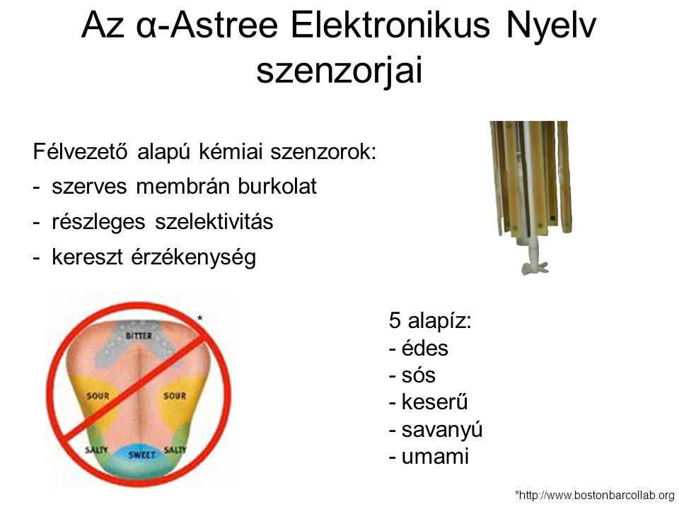 Az α-Astree Elektronikus Nyelv szenzorjai