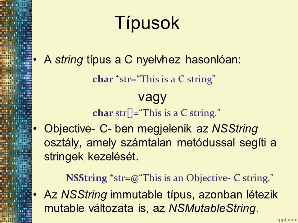 Típusok char *str= This is a C string