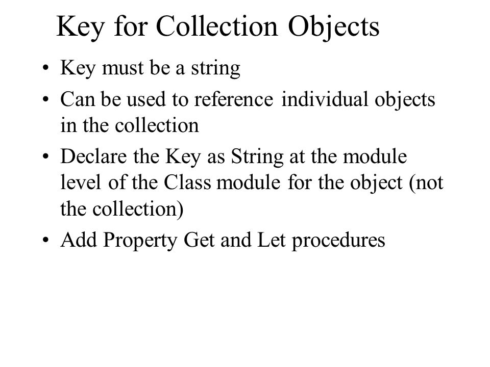Key for Collection Objects