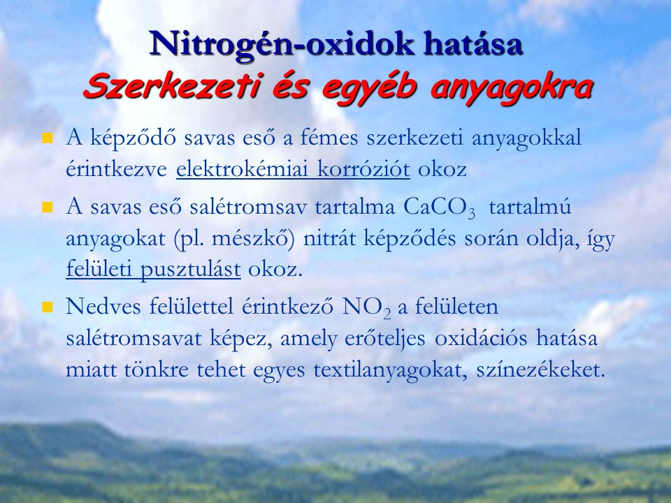 Nitrogén-oxidok hatása Szerkezeti és egyéb anyagokra