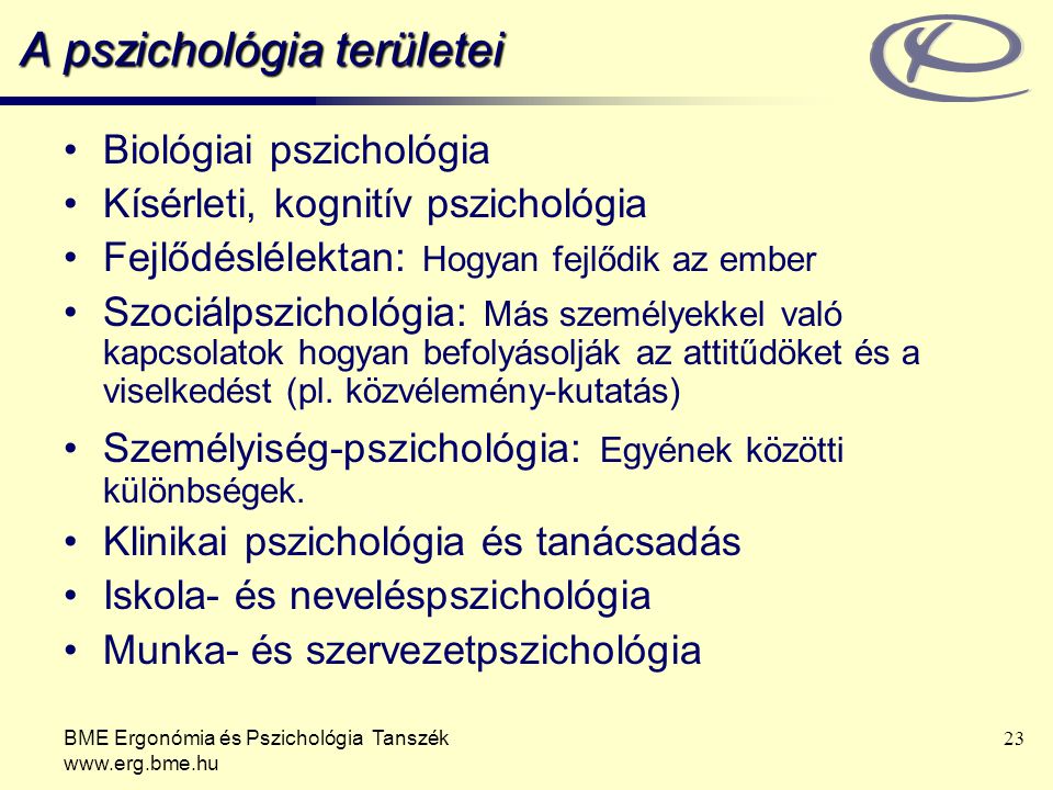 A pszichológia területei