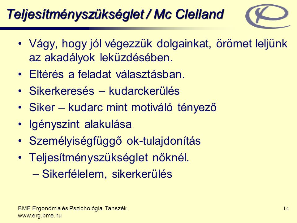 Teljesítményszükséglet / Mc Clelland