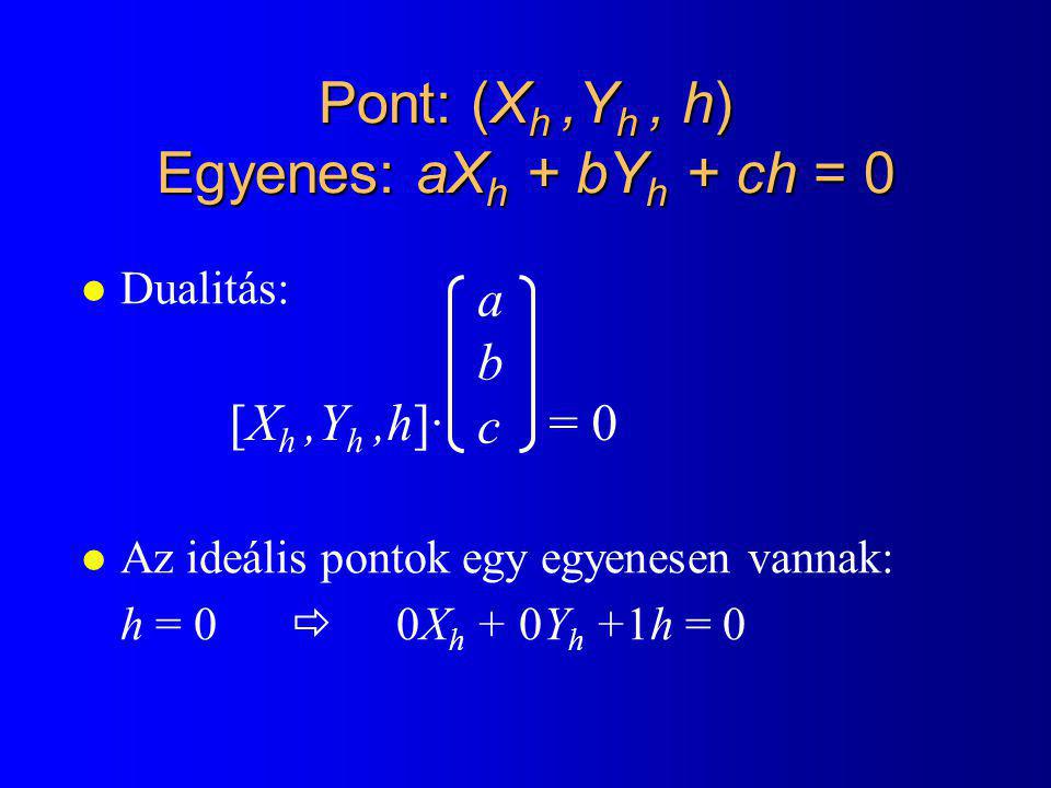 Pont: (Xh ,Yh , h) Egyenes: aXh + bYh + ch = 0