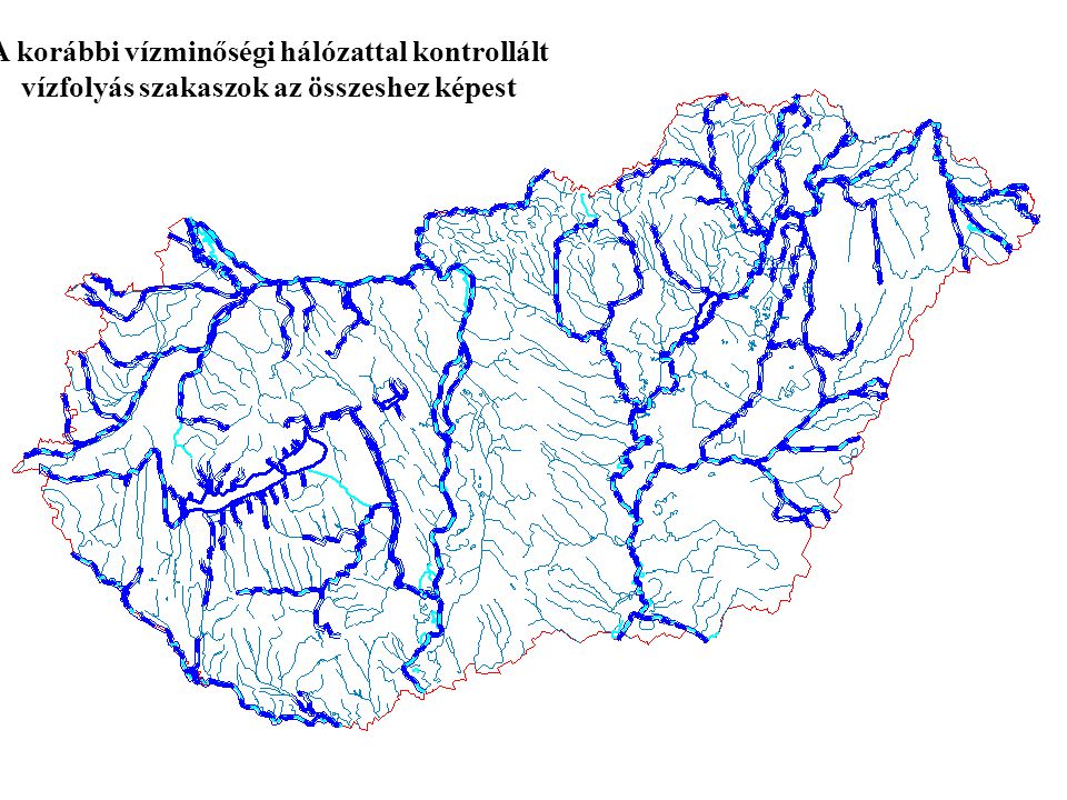 A korábbi vízminőségi hálózattal kontrollált vízfolyás szakaszok az összeshez képest