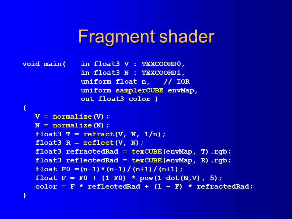 Fragment shader void main( in float3 V : TEXCOORD0,