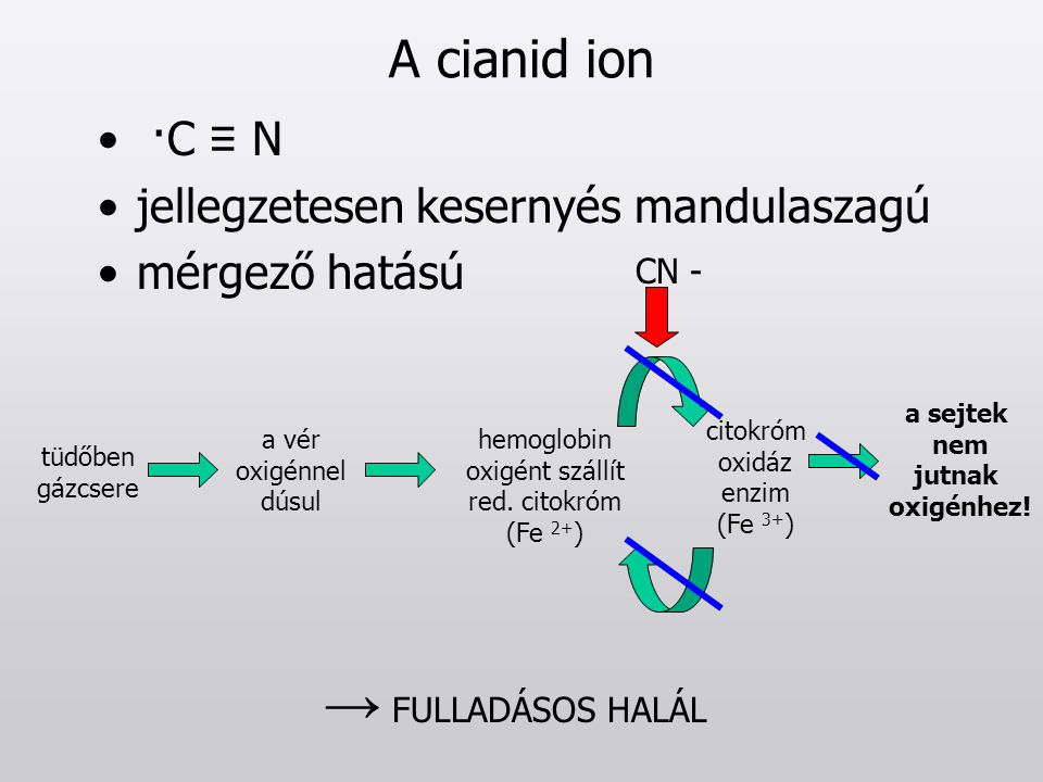 → FULLADÁSOS HALÁL A cianid ion ·C ≡ N