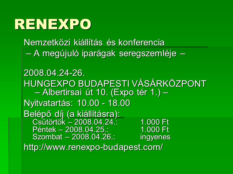 RENEXPO Nemzetközi kiállítás és konferencia