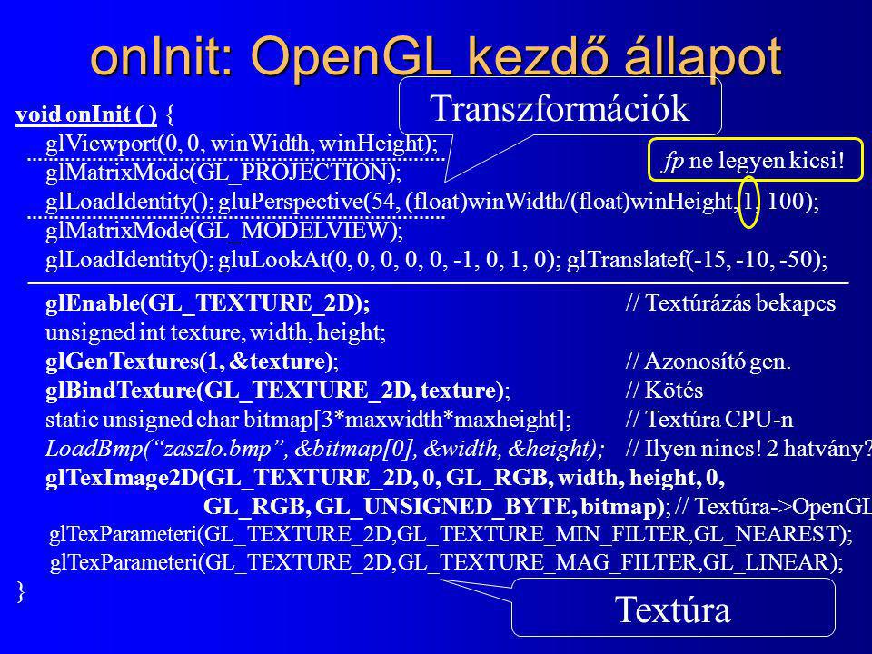 onInit: OpenGL kezdő állapot