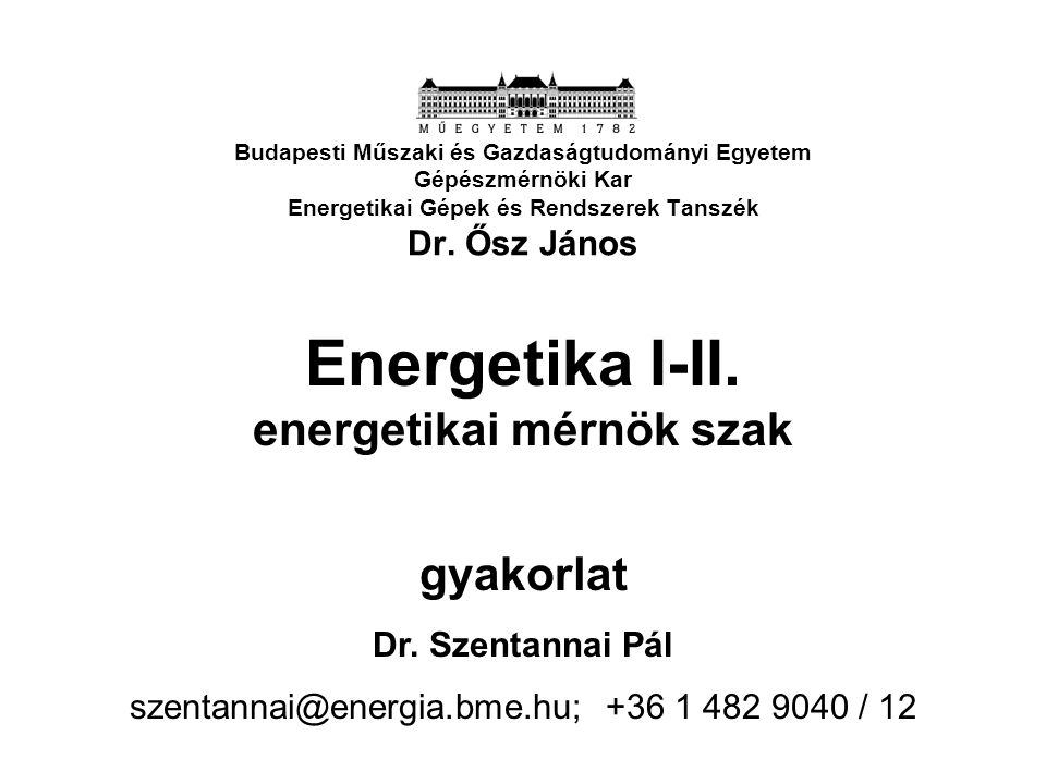 Energetika I-II. energetikai mérnök szak