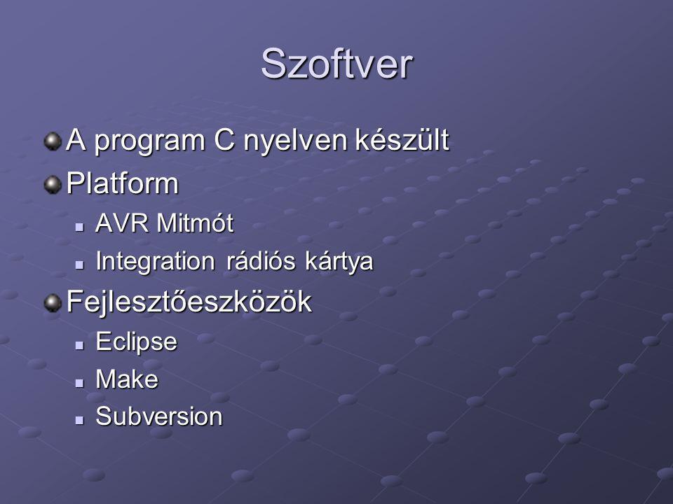 Szoftver A program C nyelven készült Platform Fejlesztőeszközök