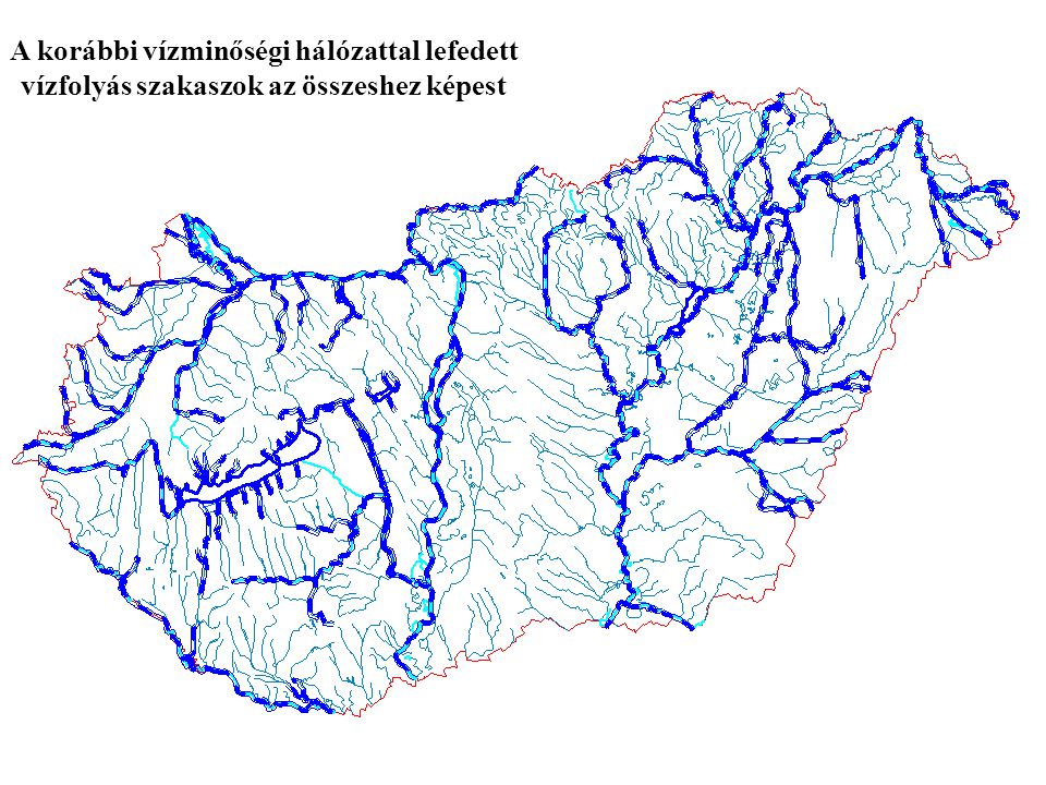 A korábbi vízminőségi hálózattal lefedett vízfolyás szakaszok az összeshez képest
