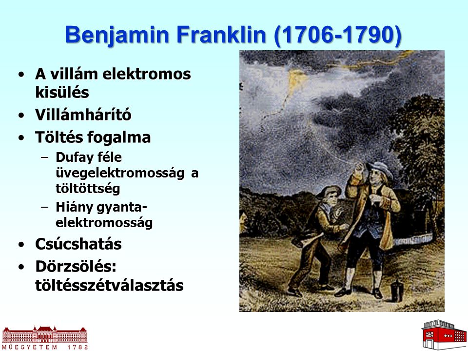 Benjamin Franklin ( ) A villám elektromos kisülés Villámhárító