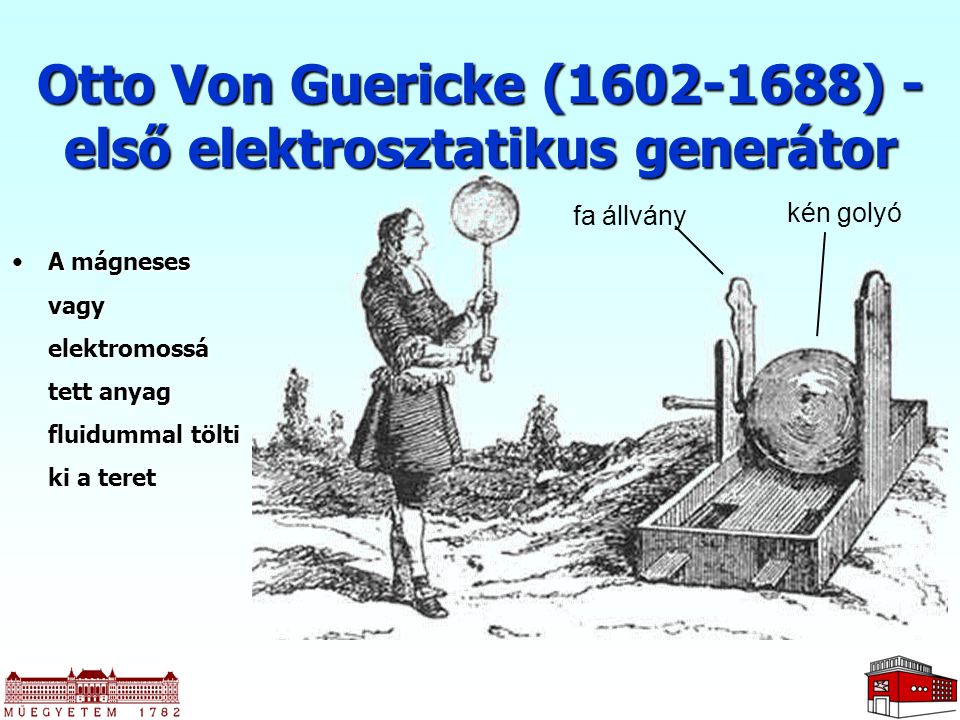 Otto Von Guericke ( ) - első elektrosztatikus generátor