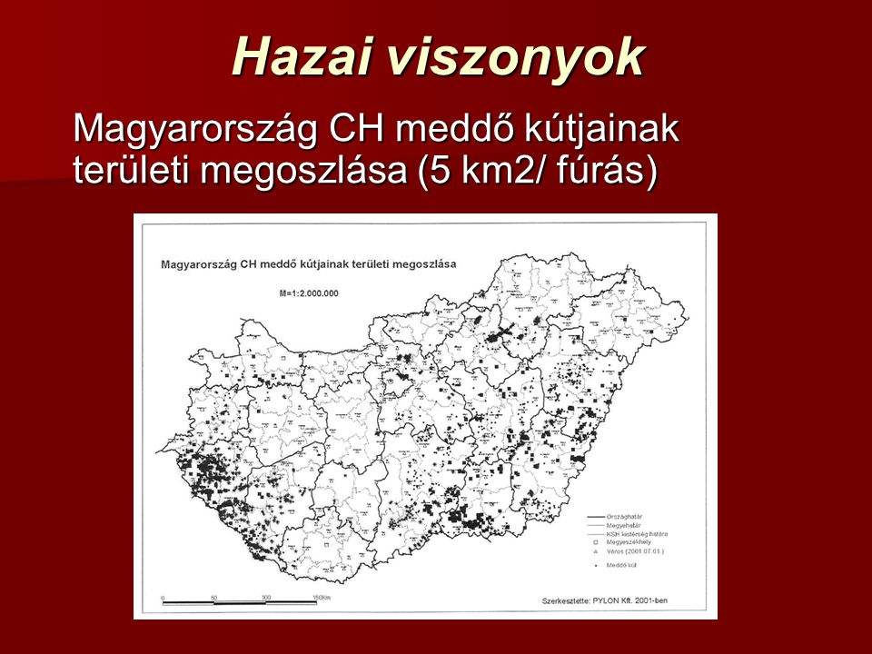 Hazai viszonyok Magyarország CH meddő kútjainak területi megoszlása (5 km2/ fúrás)