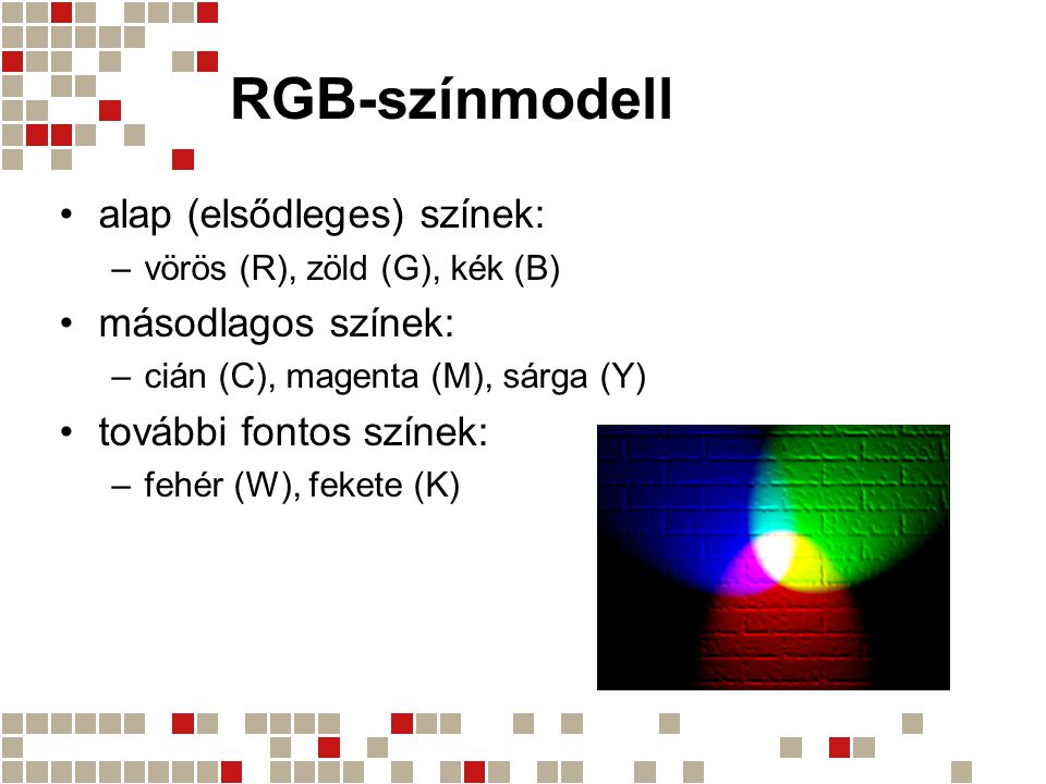 RGB-színmodell alap (elsődleges) színek: másodlagos színek: