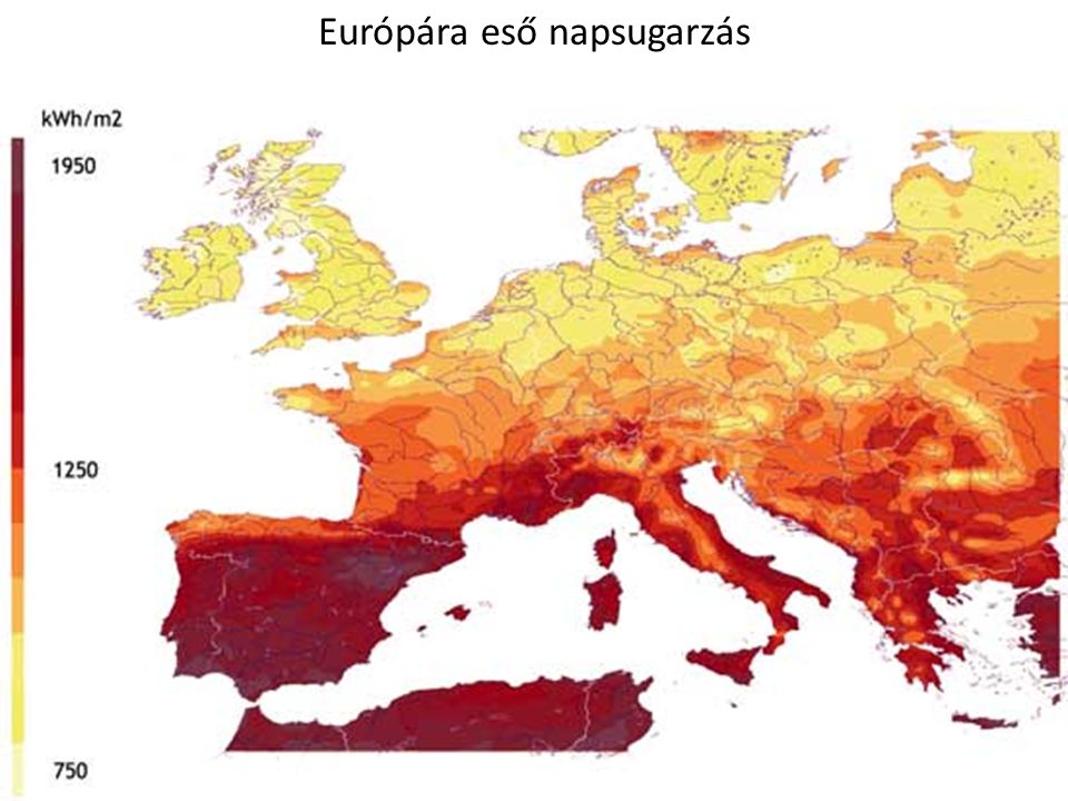 Európára eső napsugarzás