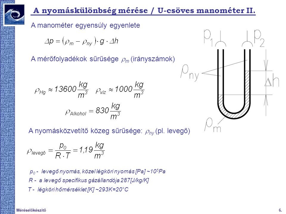 D A nyomáskülönbség mérése / U-csöves manométer II.