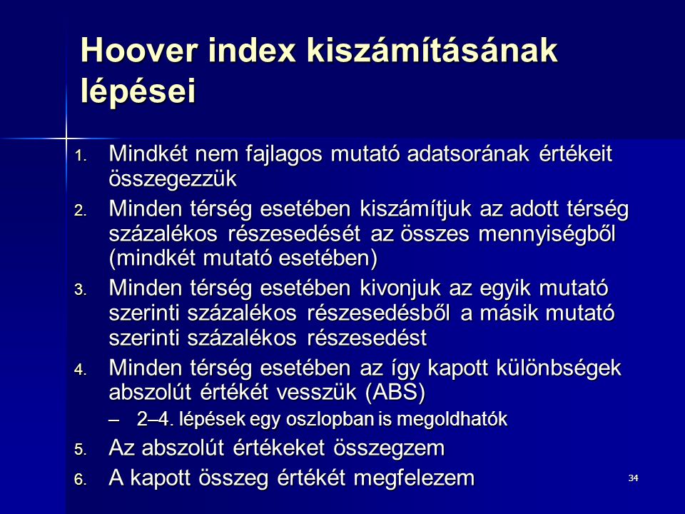 Hoover index kiszámításának lépései