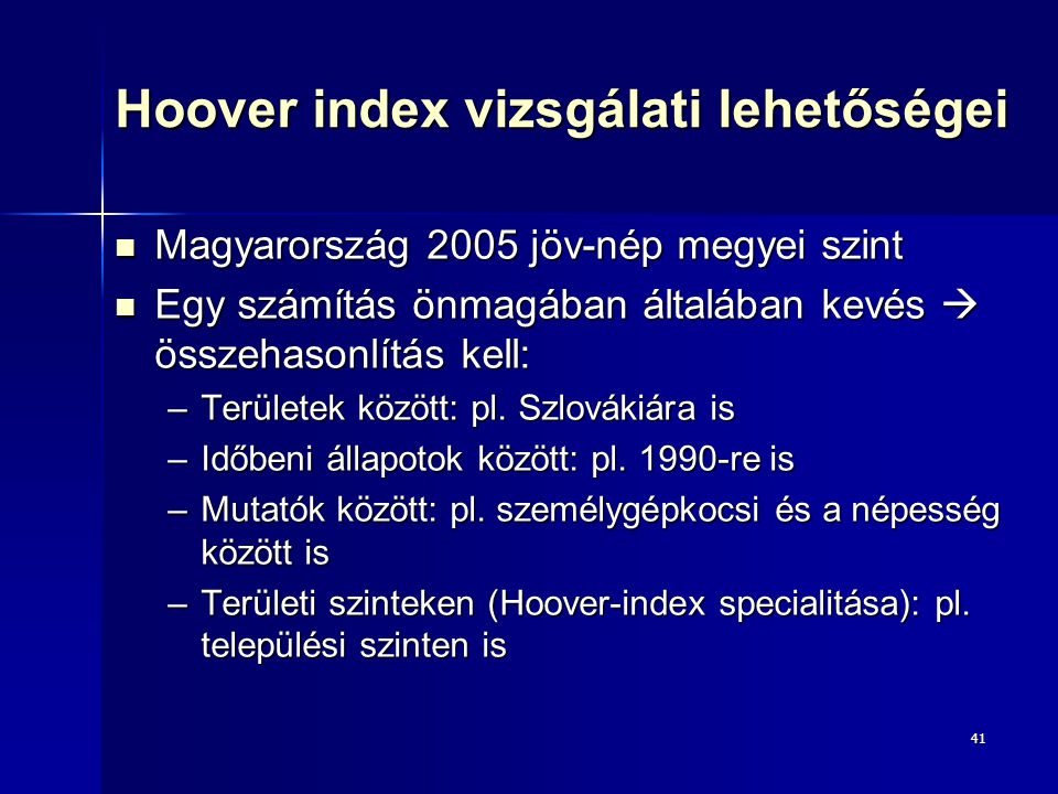Hoover index vizsgálati lehetőségei