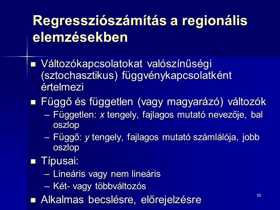 Regressziószámítás a regionális elemzésekben