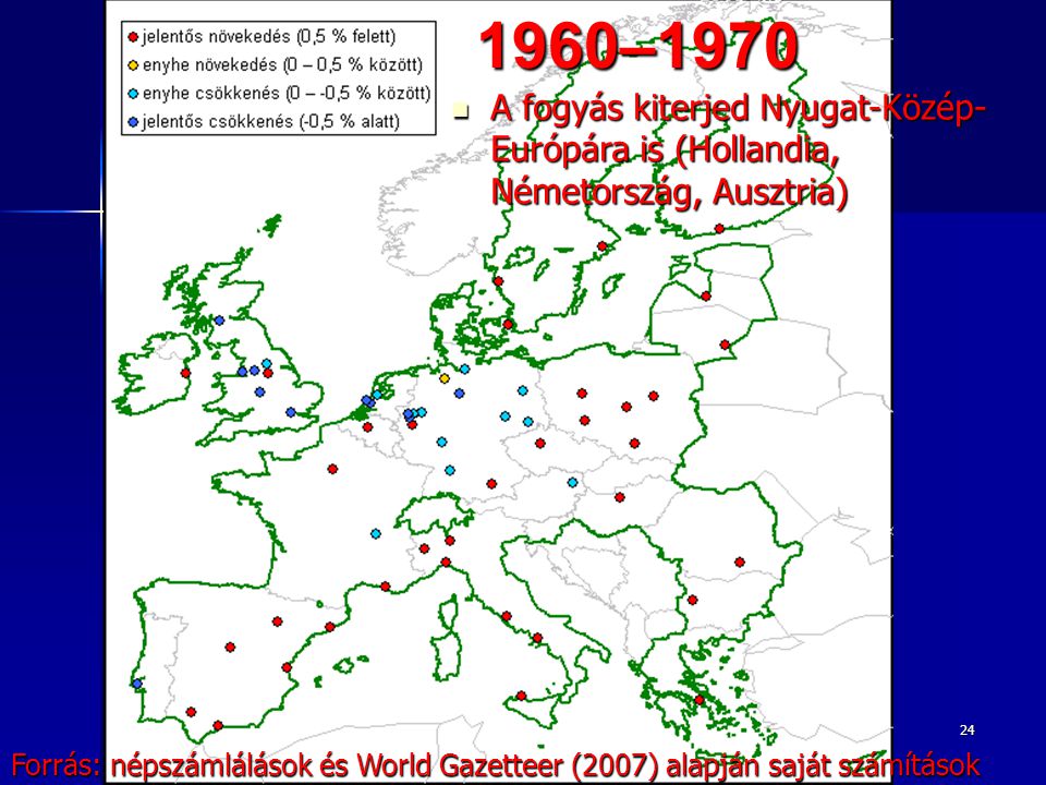 1960–1970 A fogyás kiterjed Nyugat-Közép-Európára is (Hollandia, Németország, Ausztria) 24.