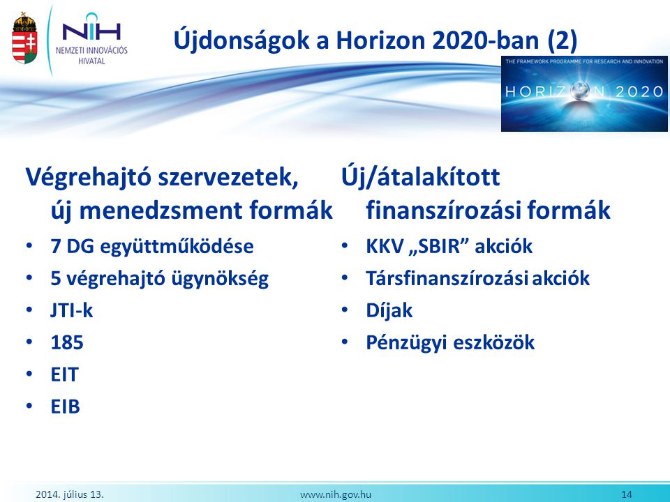 Újdonságok a Horizon 2020-ban (2)