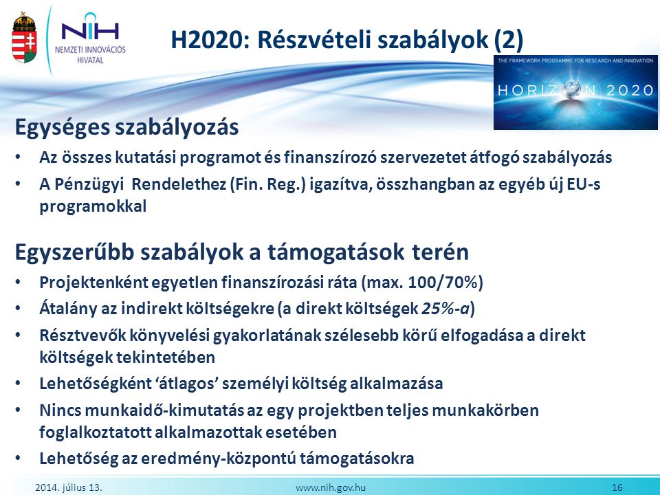 H2020: Részvételi szabályok (2)