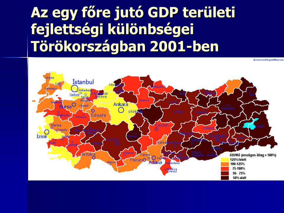 Az egy főre jutó GDP területi fejlettségi különbségei Törökországban 2001-ben
