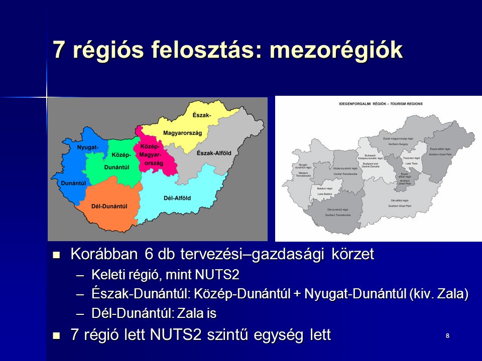 7 régiós felosztás: mezorégiók