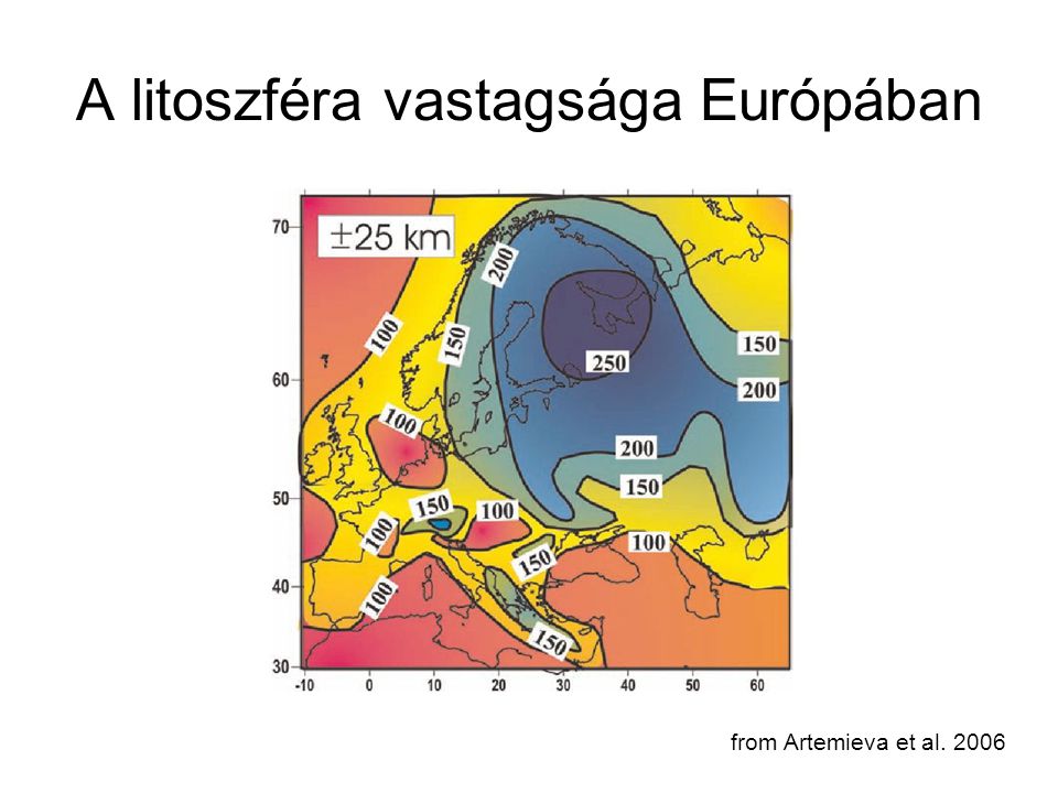 A litoszféra vastagsága Európában