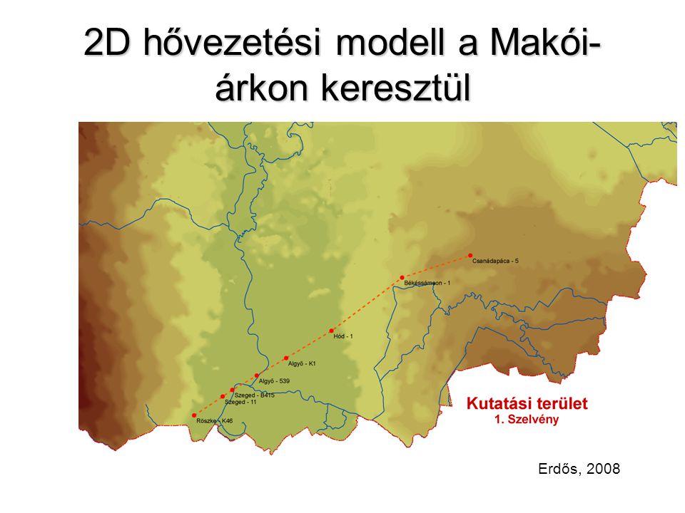 2D hővezetési modell a Makói-árkon keresztül