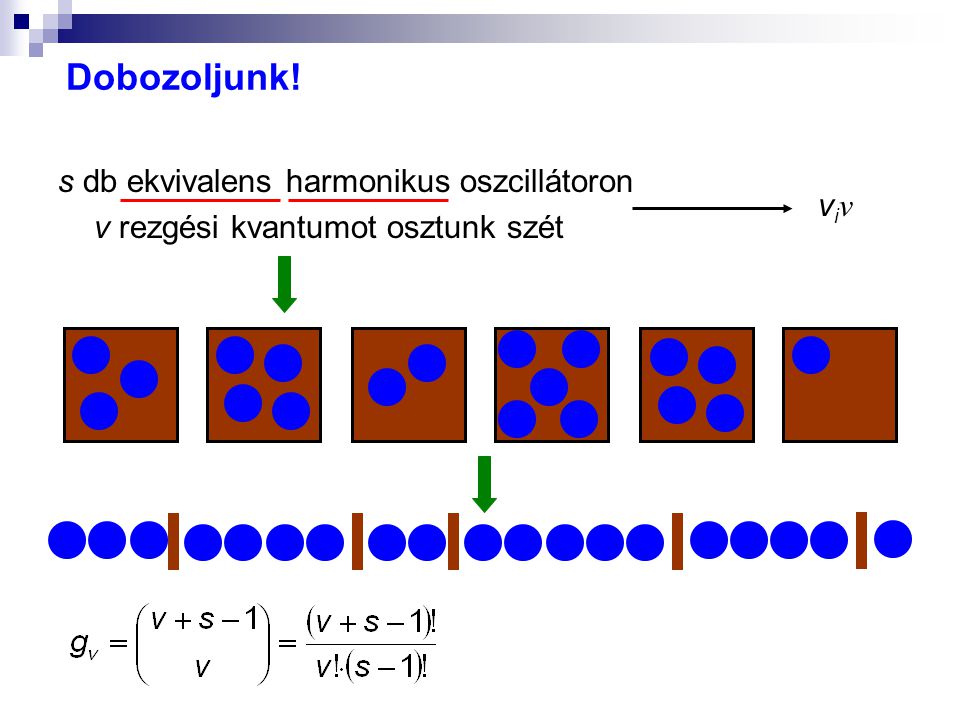 Dobozoljunk! s db ekvivalens harmonikus oszcillátoron v rezgési kvantumot osztunk szét viν