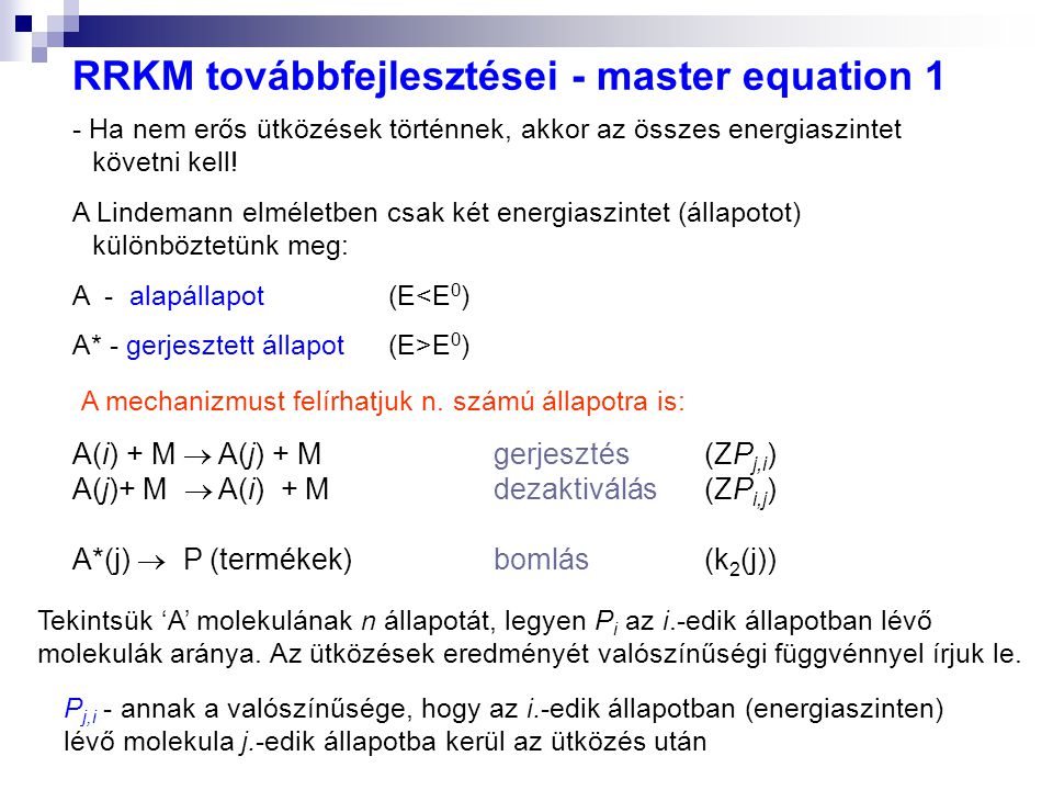 RRKM továbbfejlesztései - master equation 1