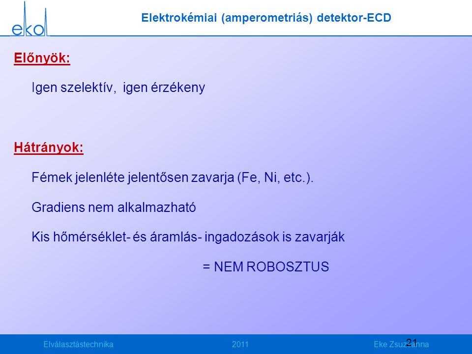 Elektrokémiai (amperometriás) detektor-ECD