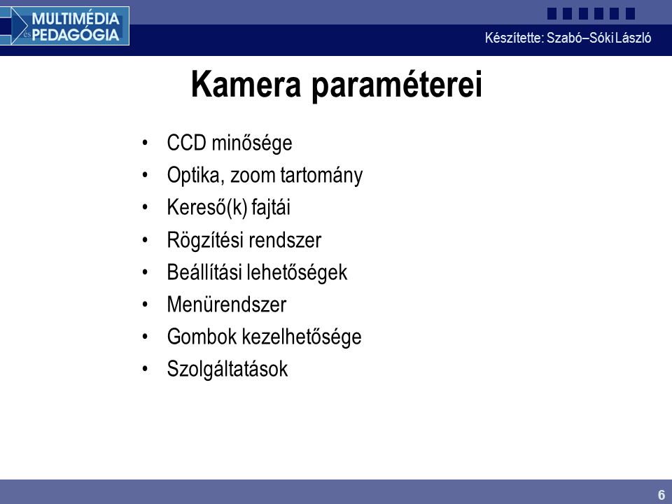 Kamera paraméterei CCD minősége Optika, zoom tartomány