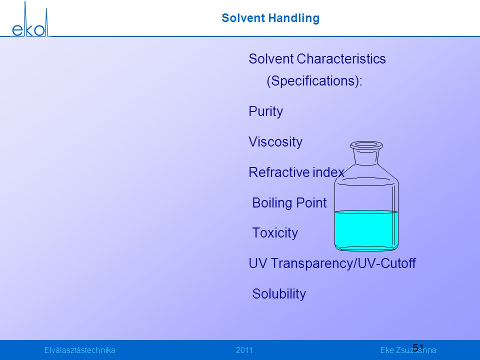Solvent Characteristics (Specifications):
