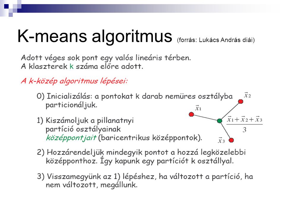 K-means algoritmus (forrás: Lukács András diái)