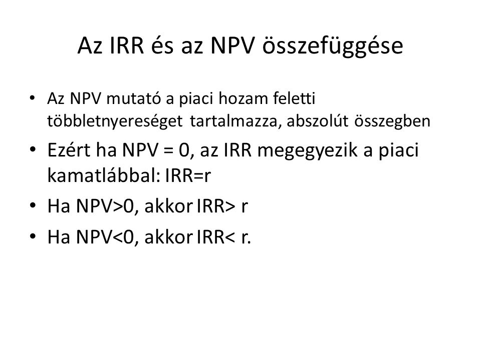 Az IRR és az NPV összefüggése