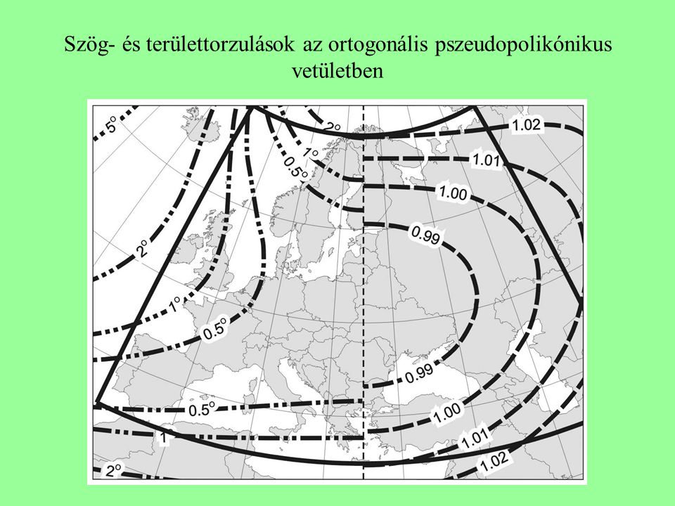 Szög- és területtorzulások az ortogonális pszeudopolikónikus vetületben