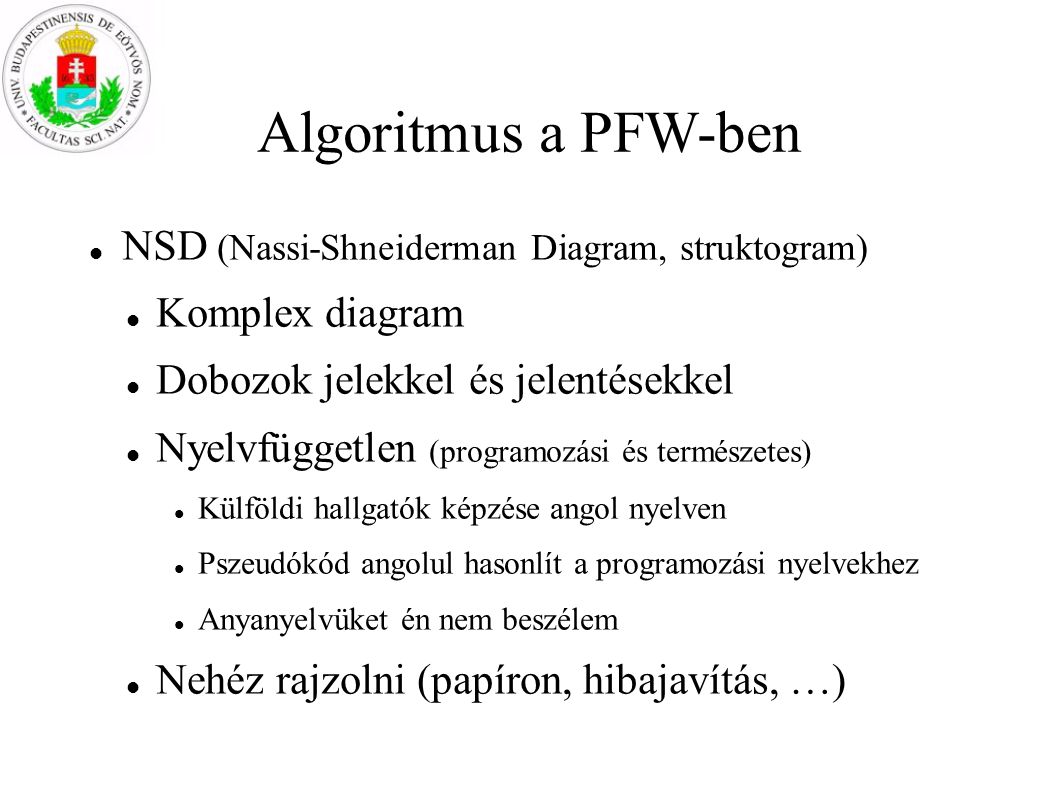 Algoritmus a PFW-ben NSD (Nassi-Shneiderman Diagram, struktogram)