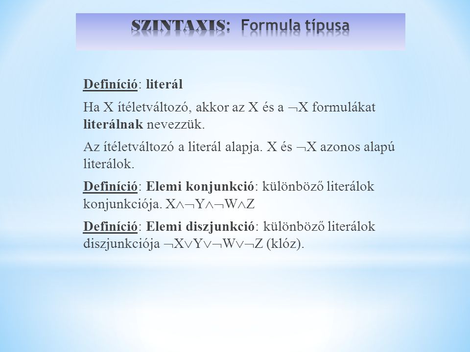 SZINTAXIS: Formula típusa
