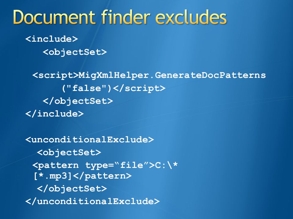 Document finder excludes
