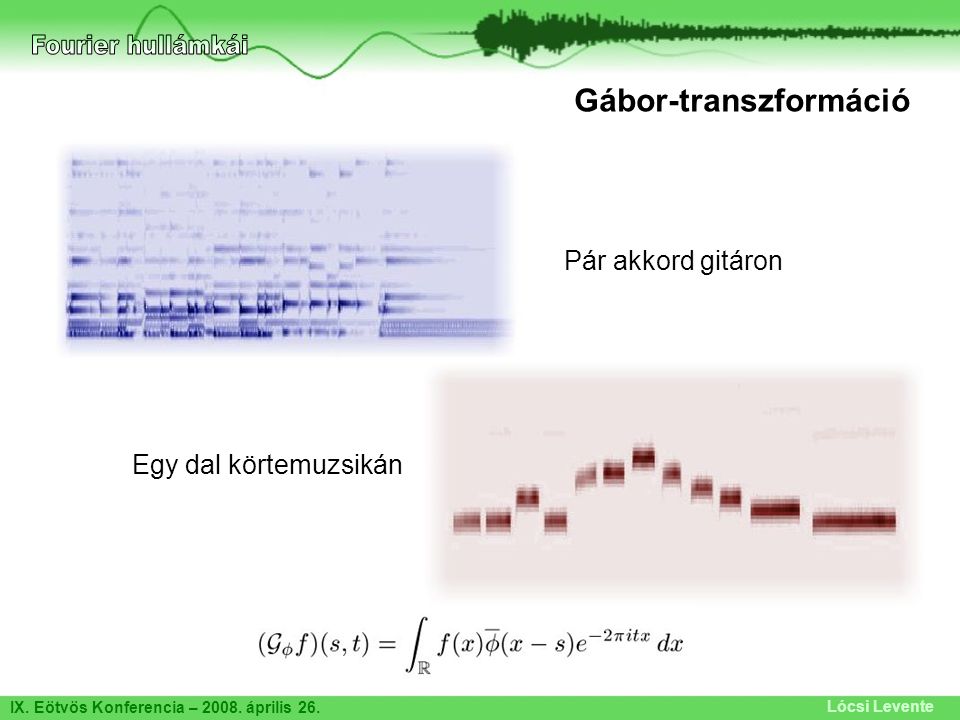 Fourier hullámkái Gábor-transzformáció Pár akkord gitáron