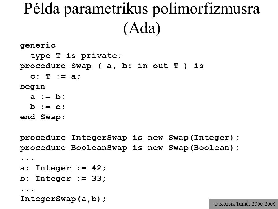 Példa parametrikus polimorfizmusra (Ada)