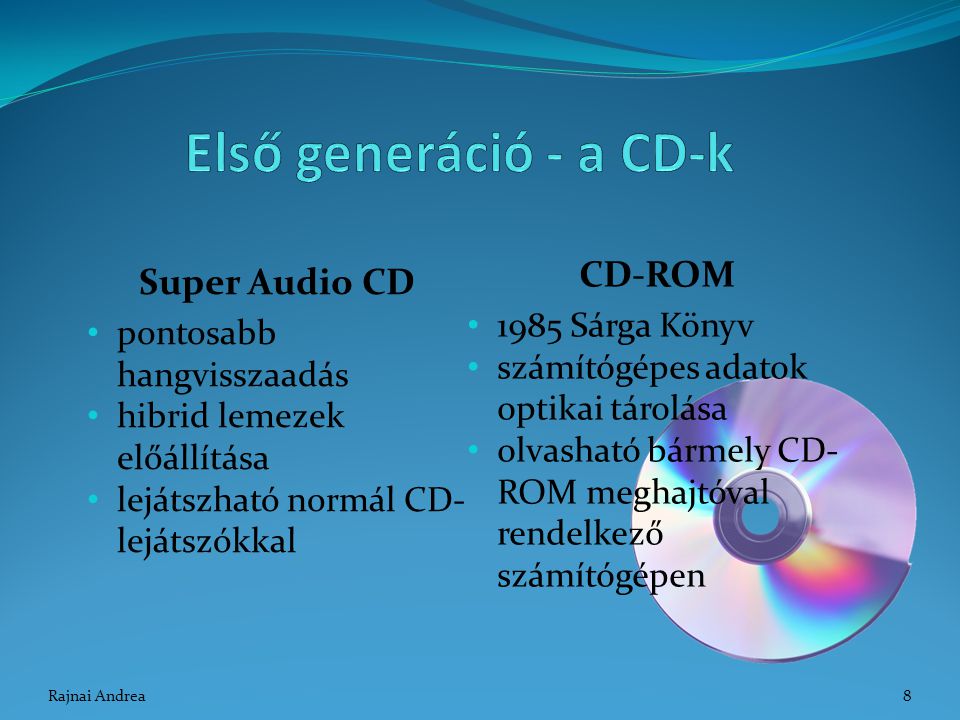 Első generáció - a CD-k CD-ROM Super Audio CD 1985 Sárga Könyv