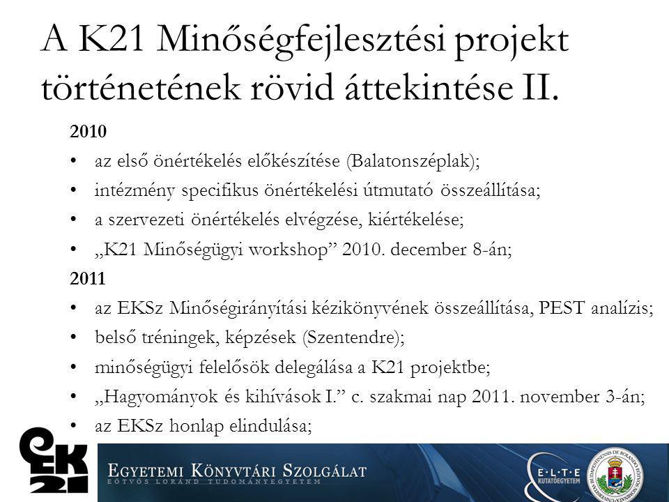 A K21 Minőségfejlesztési projekt történetének rövid áttekintése II.
