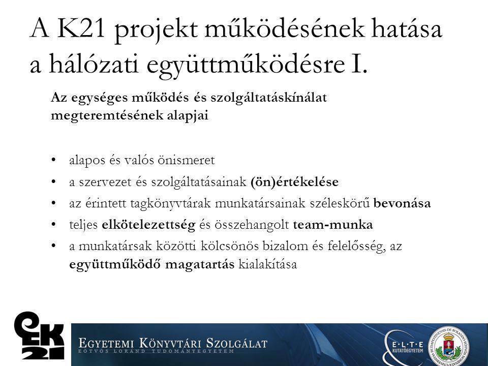 A K21 projekt működésének hatása a hálózati együttműködésre I.
