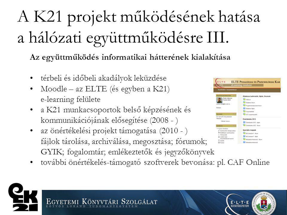 A K21 projekt működésének hatása a hálózati együttműködésre III.