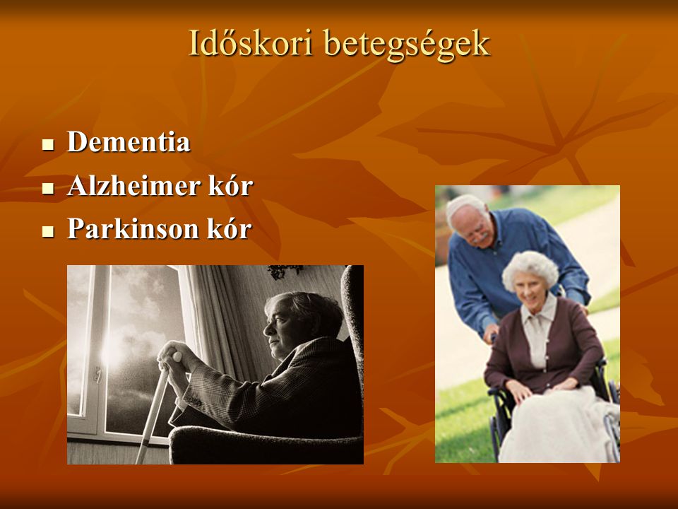 Időskori betegségek Dementia Alzheimer kór Parkinson kór